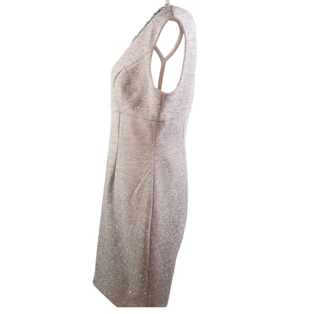 Eliza J Silver Metallic Glitter Sleeveless Cocktail Sheath Dress 12 NWOT Summer - Picture 4 of 8